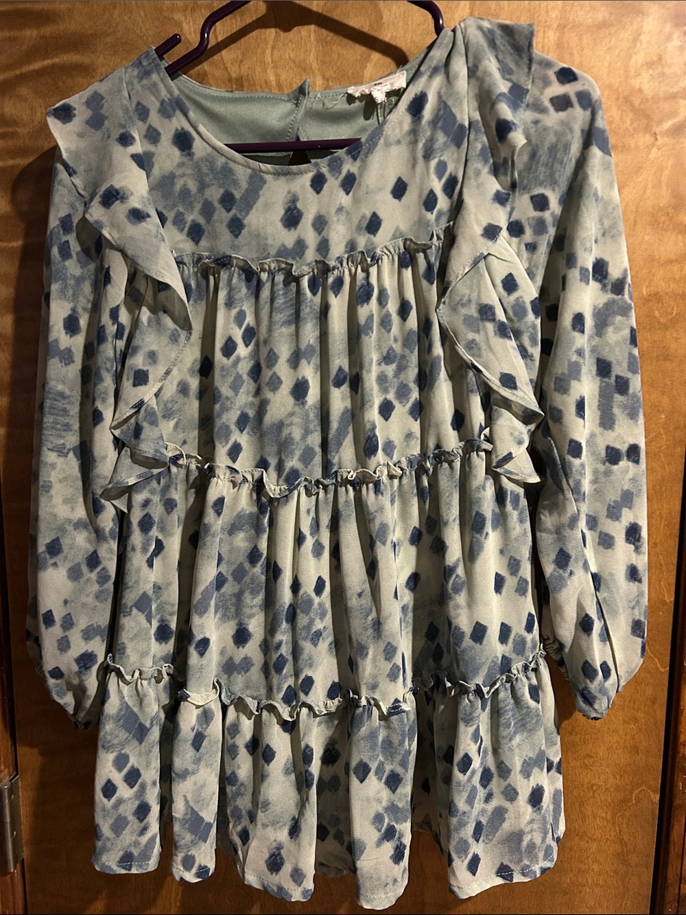 Blue Printed Ruffle Tiered Top - Excellent Condition.